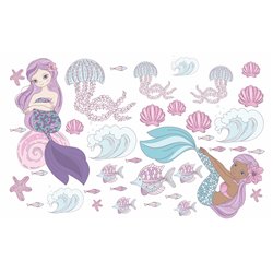 Naklejka na ścianę dla dzieci syreny syrenki słodkie pastelowe naklejki ocean meduzy ryby pixitex