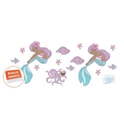Naklejka na ścianę dla dzieci syrenki syreny ocean słodkie pastelowe naklejki muszle ryby ośmiornica pixitex