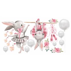 Naklejka na ścianę dla dzieci króliczki baletnice słodkie pastelowe naklejki baloniki balony pixitex