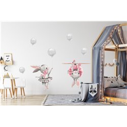 Naklejka na ścianę dla dzieci króliczki baletnice słodkie pastelowe naklejki baloniki balony pixitex