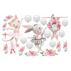 Naklejka na ścianę dla dzieci króliczki kot baletnice słodkie pastelowe naklejki baloniki pixitex