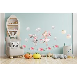 Naklejka na ścianę dla dzieci króliczki kot baletnice słodkie pastelowe naklejki baloniki pixitex