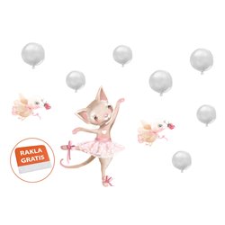 Naklejka na ścianę dla dzieci słodkie  pastelowe naklejki króliczki królik kot kotek baletnice baloniki pixitex