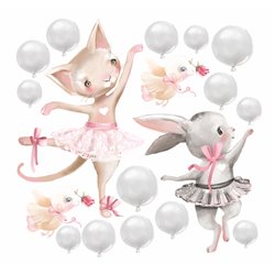 Naklejka na ścianę dla dzieci słodkie  pastelowe naklejki króliczki królik kot kotek baletnice baloniki pixitex