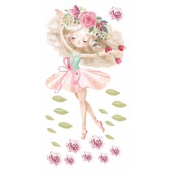 Naklejka na ścianę dla dzieci słodkie pastelowe naklejki samoprzylepne baletnica kwiaty listki dziewczynka pixitex