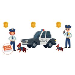 Naklejka na ścianę dla dzieci policjanci policja radiowóz psy naklejki samoprzylepne pixitex