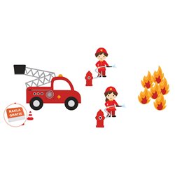 Naklejka na ścianę dla dzieci naklejki straż pożarna strażacy zawody wóz strażacki płomienie pixitex