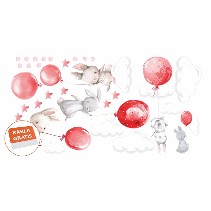 Naklejka na ścianę dla dzieci urocze pastelowe naklejki króliczki balony czerwone pixitex