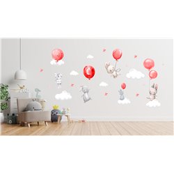 Naklejka na ścianę dla dzieci urocze pastelowe naklejki króliczki balony czerwone pixitex