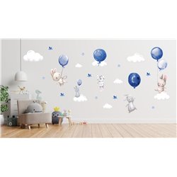 Naklejka na ścianę dla dzieci urocze pastelowe naklejki króliczki króliki baloniki balony granatowe pixitex