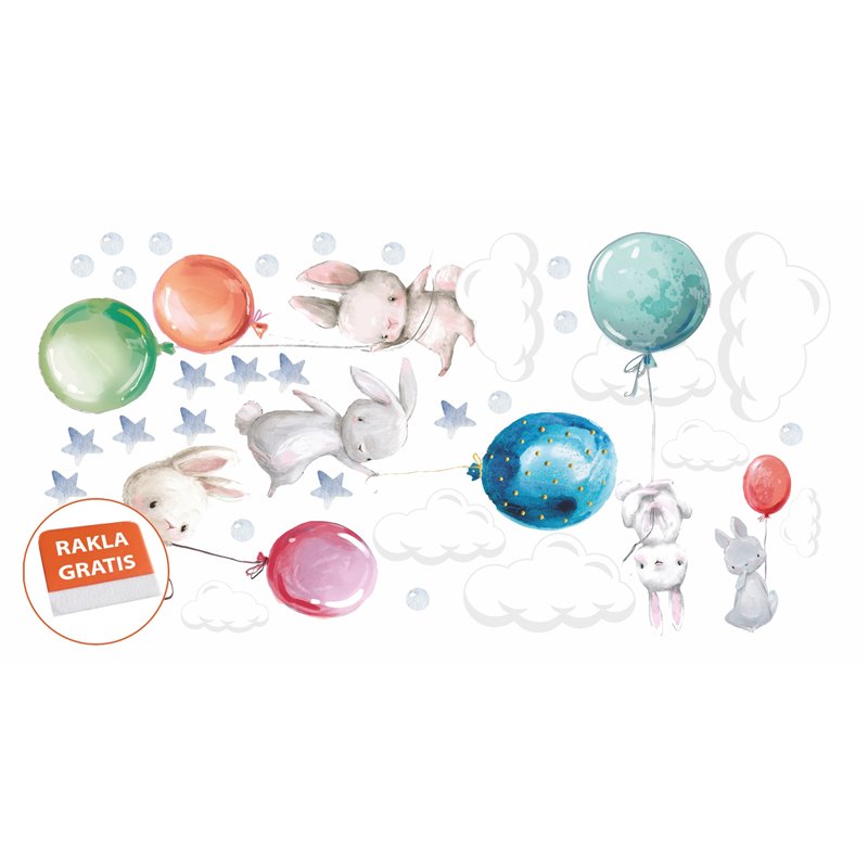 Naklejka na ścianę dla dzieci urocze pastelowe naklejki króliczki króliki baloniki balony kolorowe pixitex