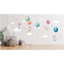 Naklejka na ścianę dla dzieci urocze pastelowe naklejki króliczki króliki baloniki balony kolorowe pixitex