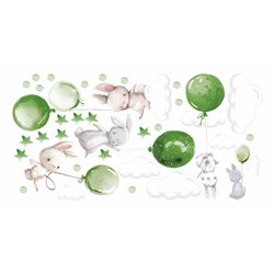 Naklejka na ścianę dla dzieci urocze pastelowe naklejki króliczki króliki baloniki balony zielone pixitex
