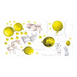 Naklejka na ścianę dla dzieci urocze pastelowe naklejki króliczki króliki baloniki balony żółte pixitex