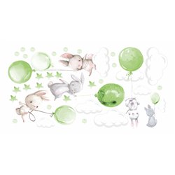 Naklejka na ścianę dla dzieci urocze pastelowe naklejki króliczki króliki baloniki balony pistacjowe pixitex