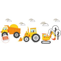 Naklejka na ścianę dla dzieci naklejki żółte koparki maszyny traktor dźwig pixitex