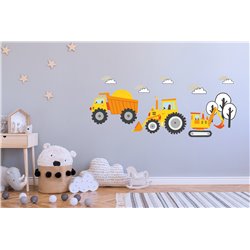 Naklejka na ścianę dla dzieci naklejki żółte koparki maszyny traktor dźwig pixitex