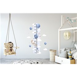 Naklejka na ścianę miarka wzrostu słodkie pastelowe króliczki balony niebieskie samoprzylepna miarka pixitex
