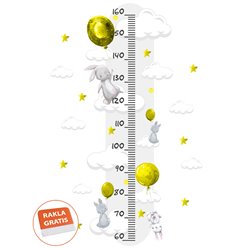 Naklejka na ścianę miarka wzrostu urocze pastelowe naklejki samoprzylepne króliczki balony żółte pixitex