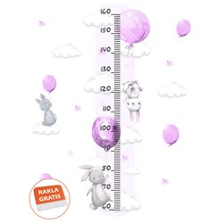 Naklejka na ścianę miarka wzrostu słodkie pastelowe naklejki króliczki balony baloniki króliki różowe pixitex