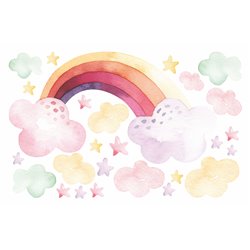 Naklejka na ścianę dla dzieci słodkie pastelowe kolorowe naklejki chmurki tęcza gwiazdki pixitex