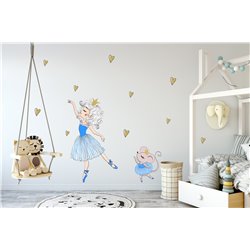 Naklejka na ścianę dla dzieci urocze pastelowe błękitne naklejki baletnica myszki mysz serduszka pixitex