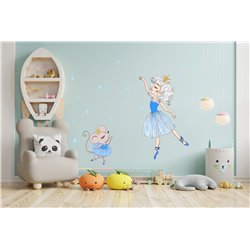 Naklejka na ścianę dla dzieci urocze pastelowe błękitne naklejki baletnica myszki mysz serduszka pixitex