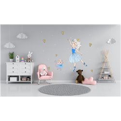 Naklejka na ścianę dla dzieci urocze pastelowe naklejki błękitny baletnica serduszka myszki mysz groszki pixitex
