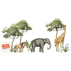 Naklejka na ścianę dla dzieci zwierzątka zwierzęta dżungla słoń lew żyrafa drzewa pixitex