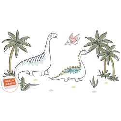 Naklejka na ścianę dla dzieci dinozaury dinozaur dino pastelowe naklejki palmy chmurki pixitex