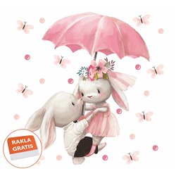 Naklejka na ścianę dla dzieci słodkie różowe pastelowe naklejki króliczki parasol motylki groszki pixitex