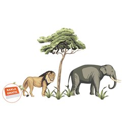 Naklejka na ścianę dla dzieci naklejki lew słoń drzewa liście dżungla zwierzątka małpa pixitex