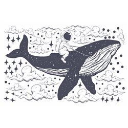Naklejka na ścianę dla dzieci wieloryb astronauta ocean kosmos gwiazdki chmurki pixitex