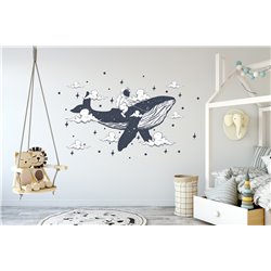 Naklejka na ścianę dla dzieci wieloryb astronauta ocean kosmos gwiazdki chmurki pixitex