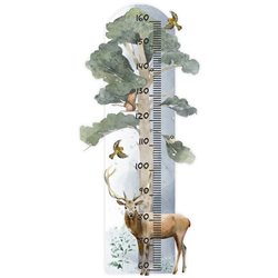 Naklejka na ścianę dla dzieci jeleń drzewa ptaki miarka wzrostu las zwierzątka pixitex