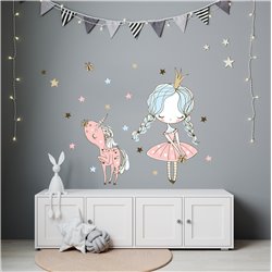Naklejka na ścianę dla dzieci urocze pastelowe naklejki księżniczka dziewczynka jednorożec gwiazdki pixitex