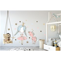 Naklejka na ścianę dla dzieci urocze pastelowe naklejki księżniczka dziewczynka jednorożec gwiazdki pixitex