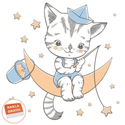 Naklejka na ścianę dla dzieci urocze pastelowe naklejki kotek kot na księżycu łowiący gwiazdki pixitex