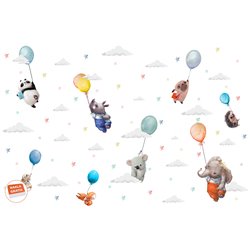 Naklejka na ścianę dla dzieci urocze pastelowe naklejki zwierzątka z balonami chmurki pixitex