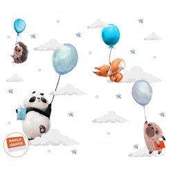 Naklejka na ścianę dla dzieci pastelowe naklejki balony zwierzątka chmurki gwiazdki pixitex