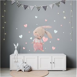 Naklejka na ścianę dla dzieci urocze pastelowe naklejki króliczek serduszka pixitex