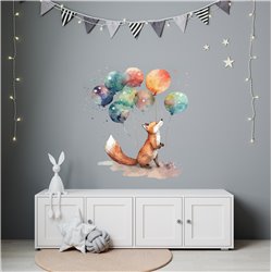 Naklejka na ścianę dla dzieci pastelowe naklejki tęczowe kolorowe balony lisek pixitex