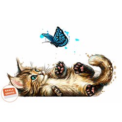 Naklejka na ścianę dla dzieci kotek motylek kot bawiący się z motylkiem naklejki dla dziewczynek dla chłopców pixitex
