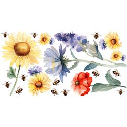 Naklejka na ścianę dla dzieci kwiaty pszczoły słoneczniki naklejka dla dziewczynek dodatek pixitex