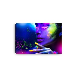 Obraz na płótnie canvas poziomy kobieta twarz neon pył żywe kolory pixitex