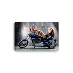 Obraz na płótnie canvas poziomy kobieta motocykl czerwone szpilki pixitex