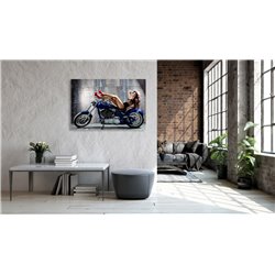 Obraz na płótnie canvas poziomy kobieta motocykl czerwone szpilki pixitex