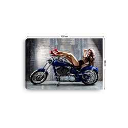 Obraz na płótnie canvas poziomy kobieta motocykl czerwone szpilki pixitex