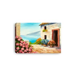 Obraz na płótnie canvas poziomy dom morze kwiaty malowany pixitex