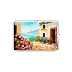 Obraz na płótnie canvas poziomy dom morze kwiaty malowany pixitex